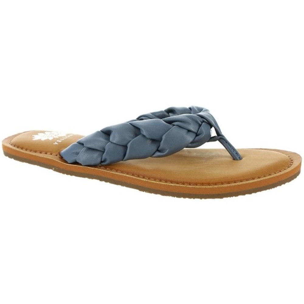 NIB 8.5 Yellowbox Dauphine Blue Tan Sandals Shoes Braided Faux Leather New Box